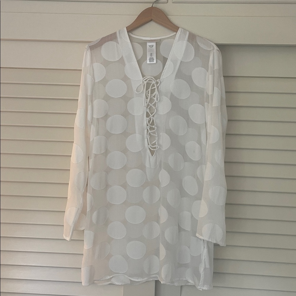 White Sheer Polka Dot Tunic beach coverup
